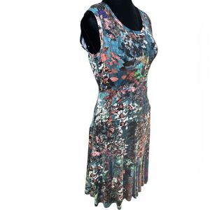 Peruvian Connection Dark Floral Dress Size Small Stretch Ruffle Empire Waist